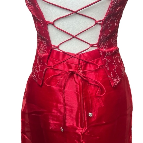 Authentic Vintage Y2K Red Sequin Prom Dress Corset 2-Piece Blondie Nites Jaslene - Picture 12 of 12